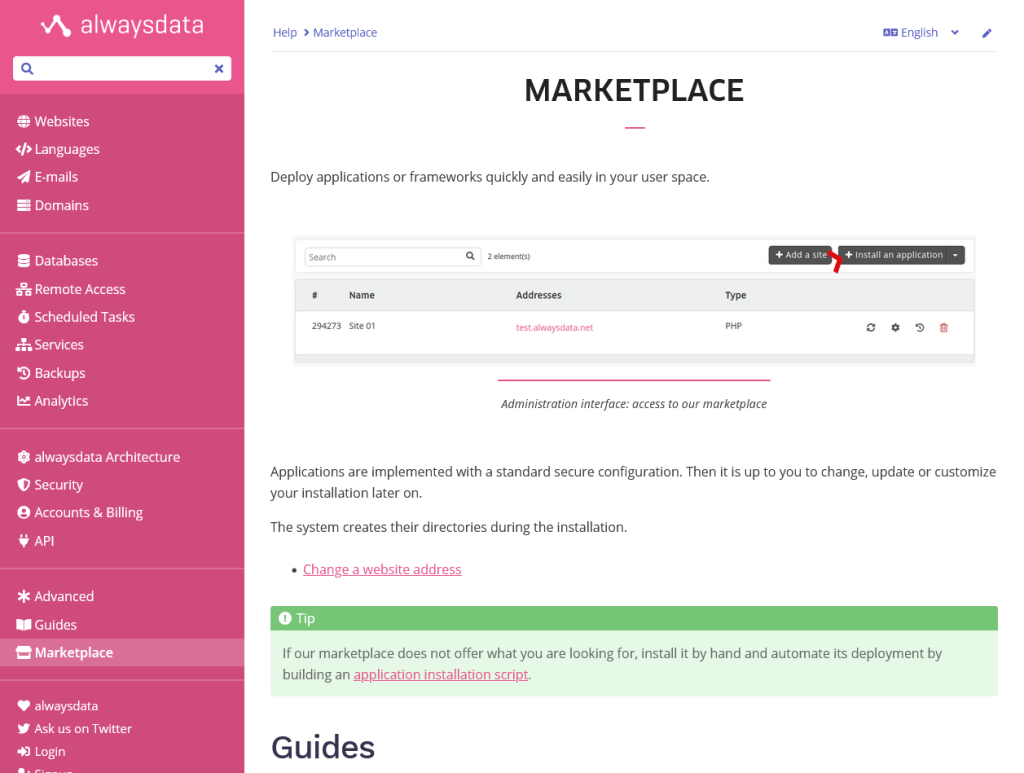 alwaysdata marketplace documentation